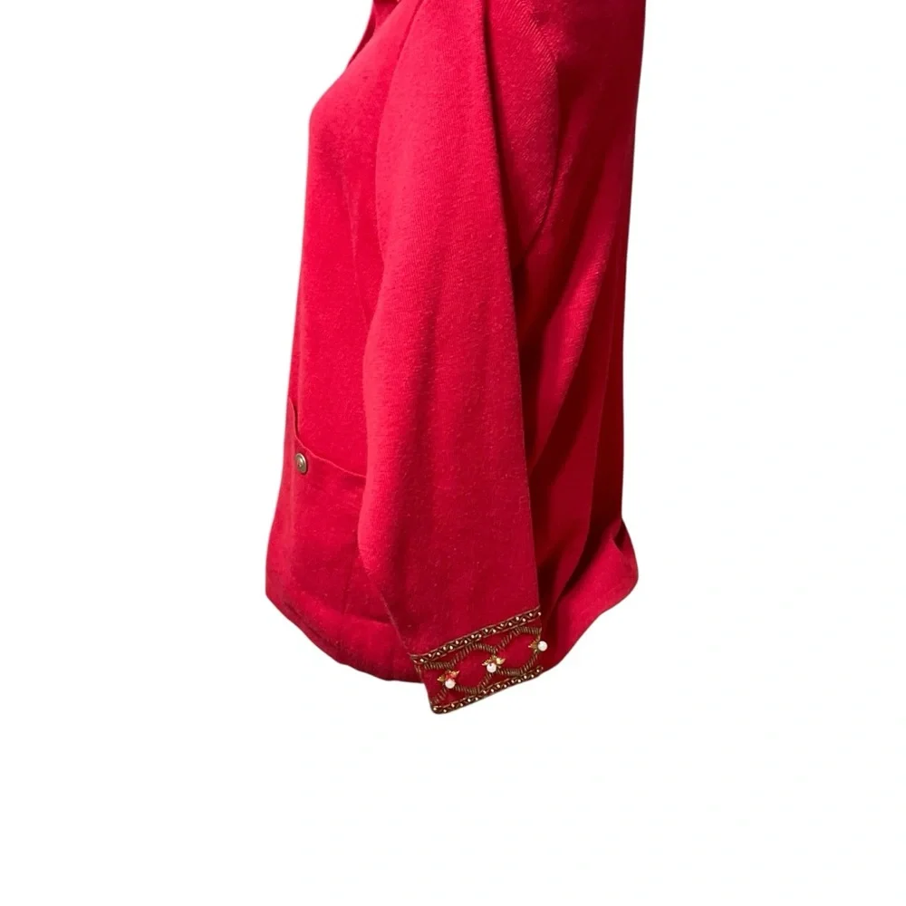 Carol Patterson Knits Women’s Embellished Linen Blend Red. Vintage Cardigan. MED